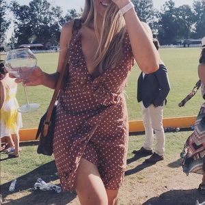 Lioness polka dot brown wrap dress